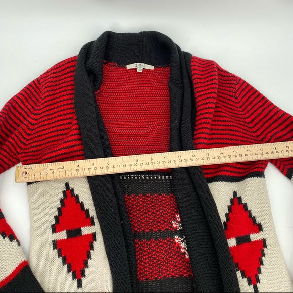 BB Dakota Cardigan Sweater S Black Red Aztec Wool Knit - Picture 9 of 12